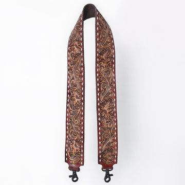48 In American Darling Gorgeous Floral Hand Carved Genuine Leather Bag Strap With Flower Hand Tooled Design Brown Adbt147E